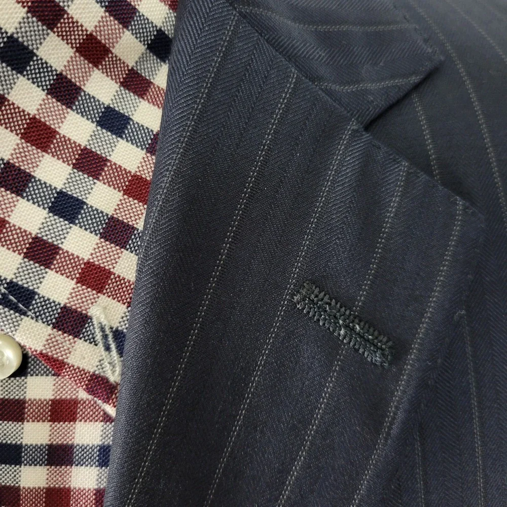 Hart Schaffner Marx Men's Sport‎ Coat Blazer Navy Striped Herringbone 40R